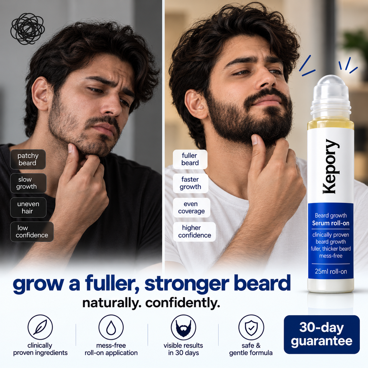 Kepory - beard growth roll on serum